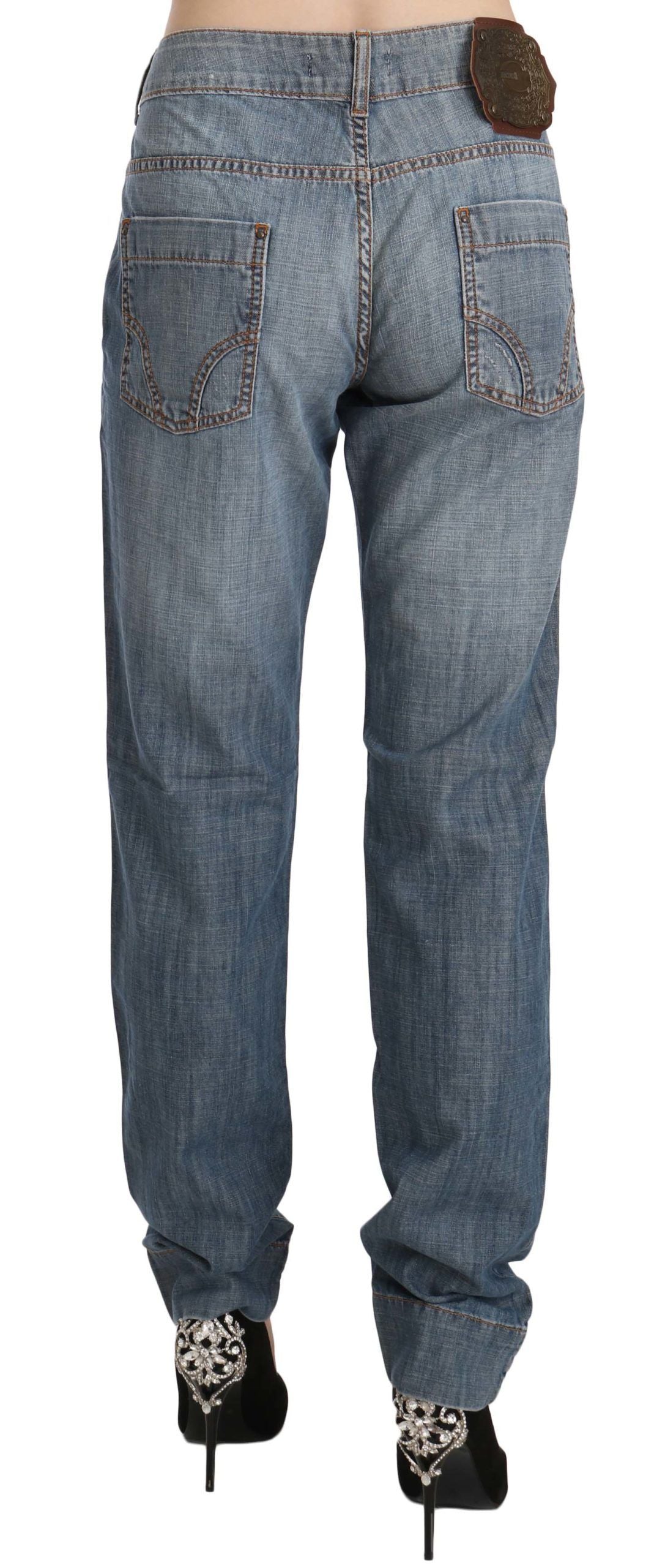 Just Cavalli Blue Washed Low Waist Slim Fit Denim Jeans – 100% Cotton, Zipper Closure, Logo Detail, Made in Italy (W31)