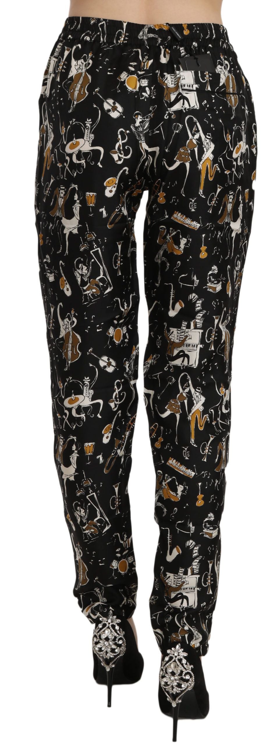 Dolce & Gabbana Silk Tapered Pants – Black Jazz Club Print