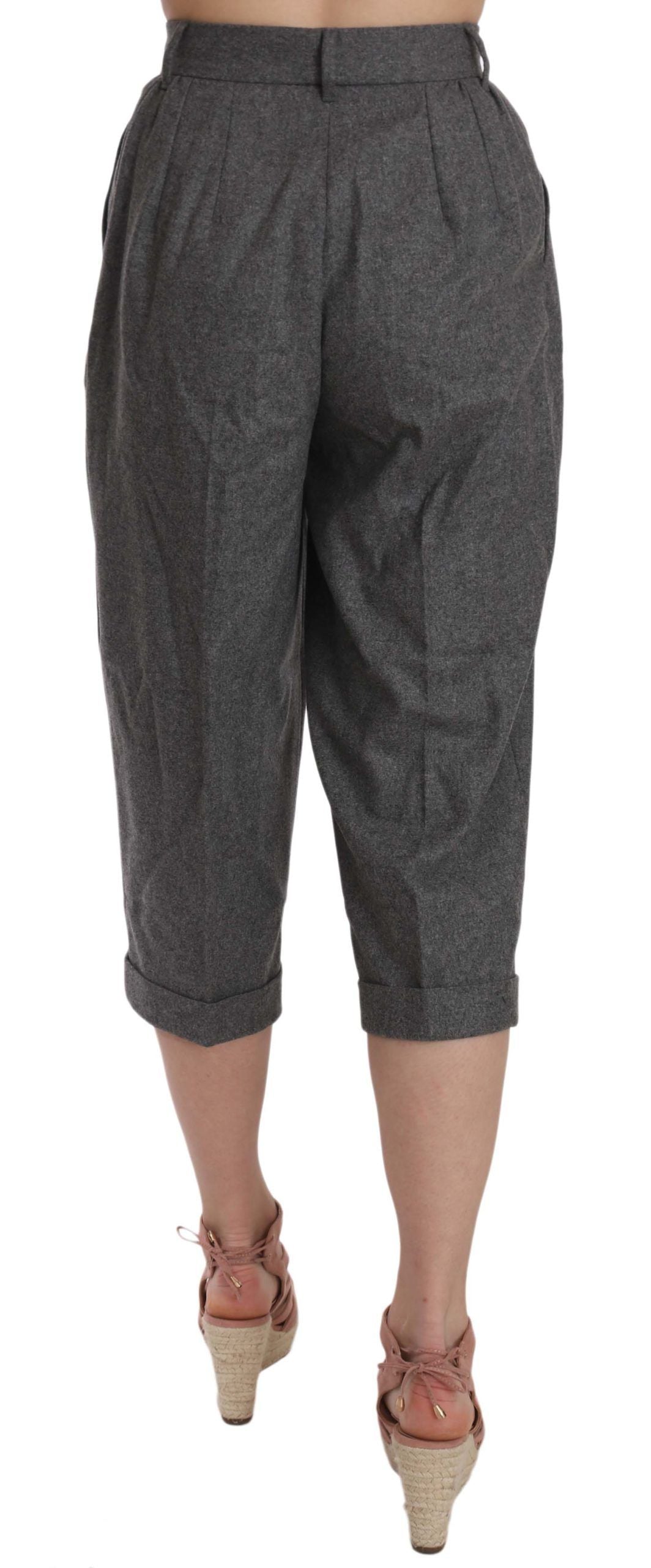 Dolce And Gabbana Gray Wool Cashmere Pleated Cropped Trousers Made In Italy