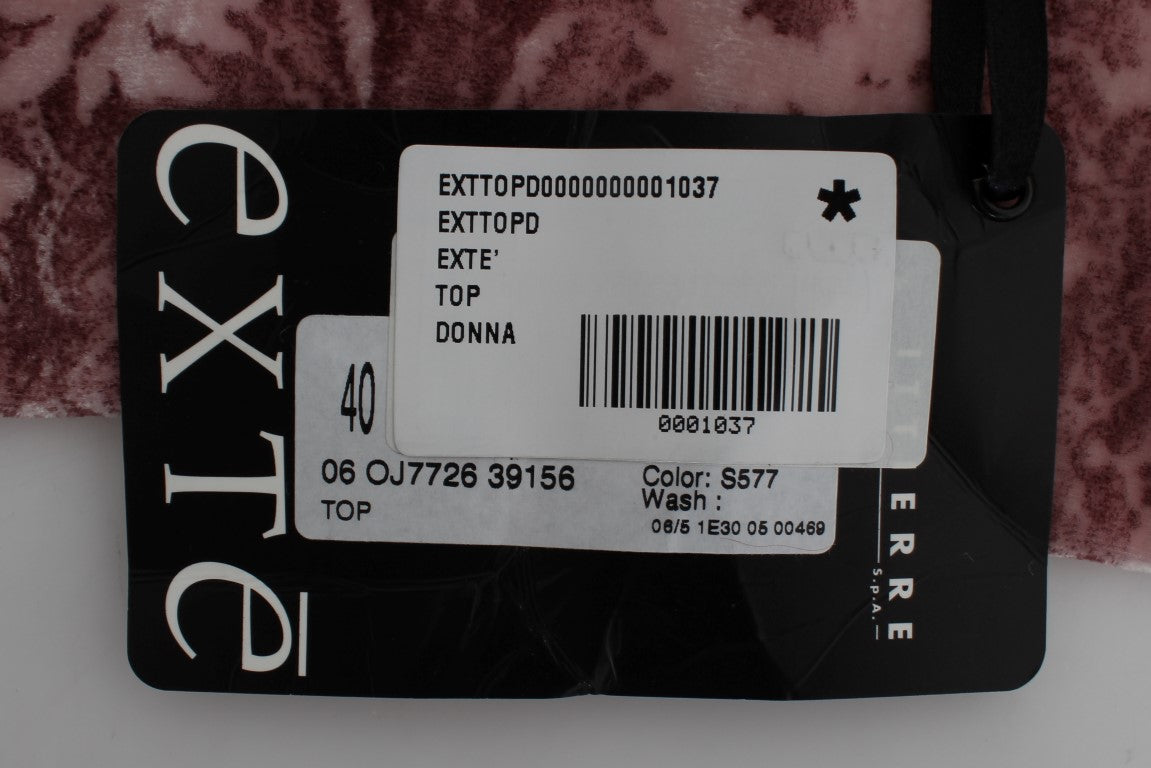 Exte Pink Floral Print Viscose Silk Blouse Top