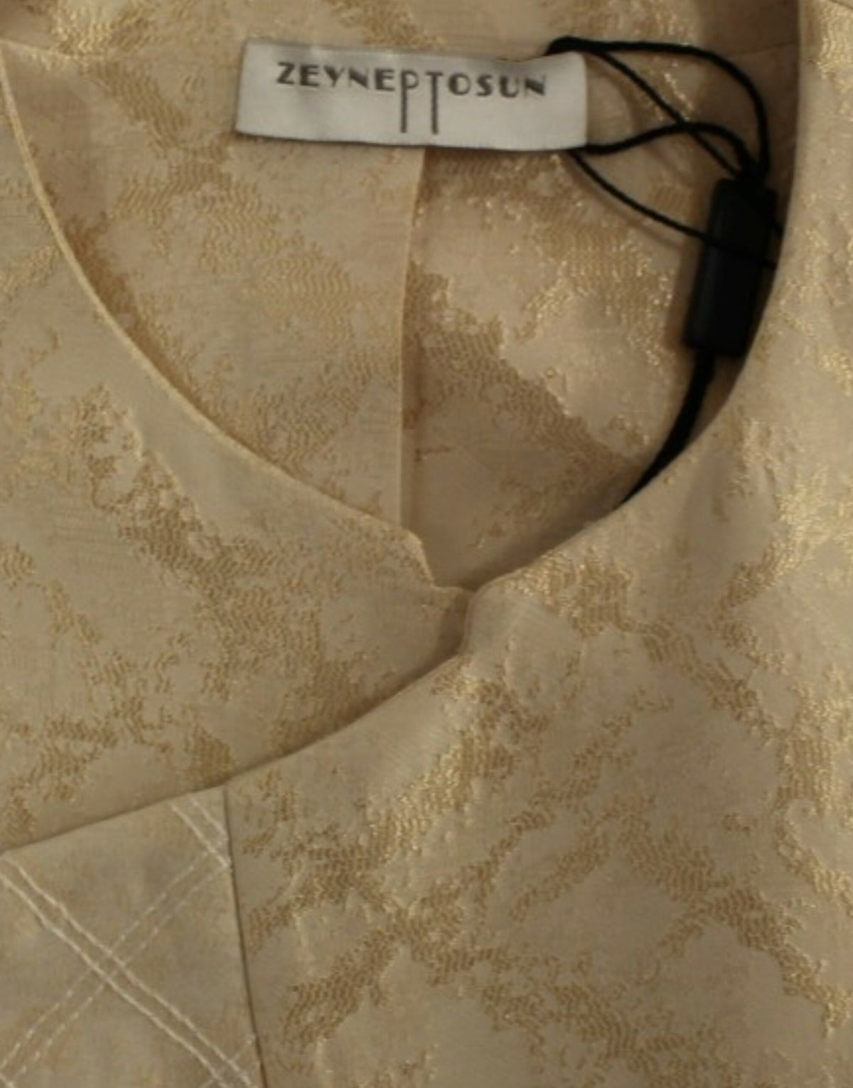 Zeyneptosun Women's Beige Brocade Sleeveless Jacket – Structured, Made in Turkey