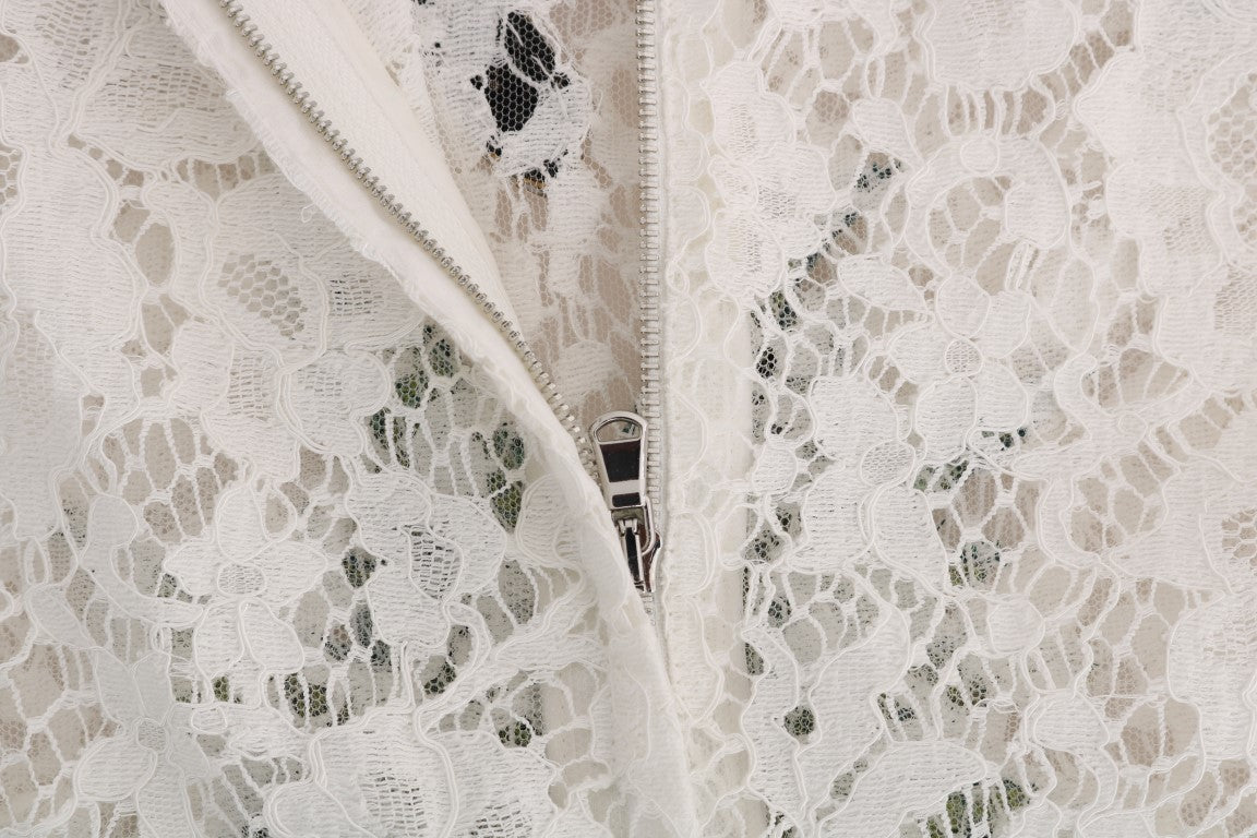 Dolce & Gabbana White Crystal Embellished Lace Blouse