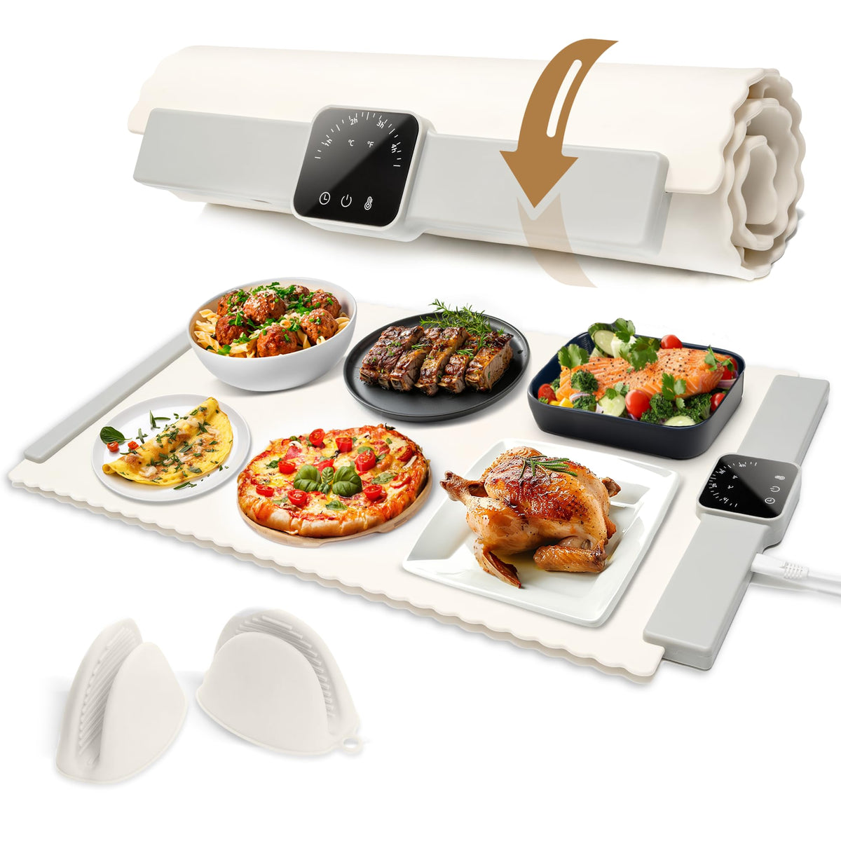 Electric Food Warming Mat — Foldable Silicone with Adjustable Temperature