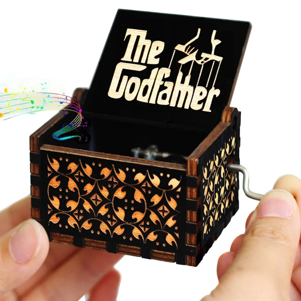 Antique Carved Wooden Hand Crank Music Box – Extended Song Collection with Halloween & Classic Themes