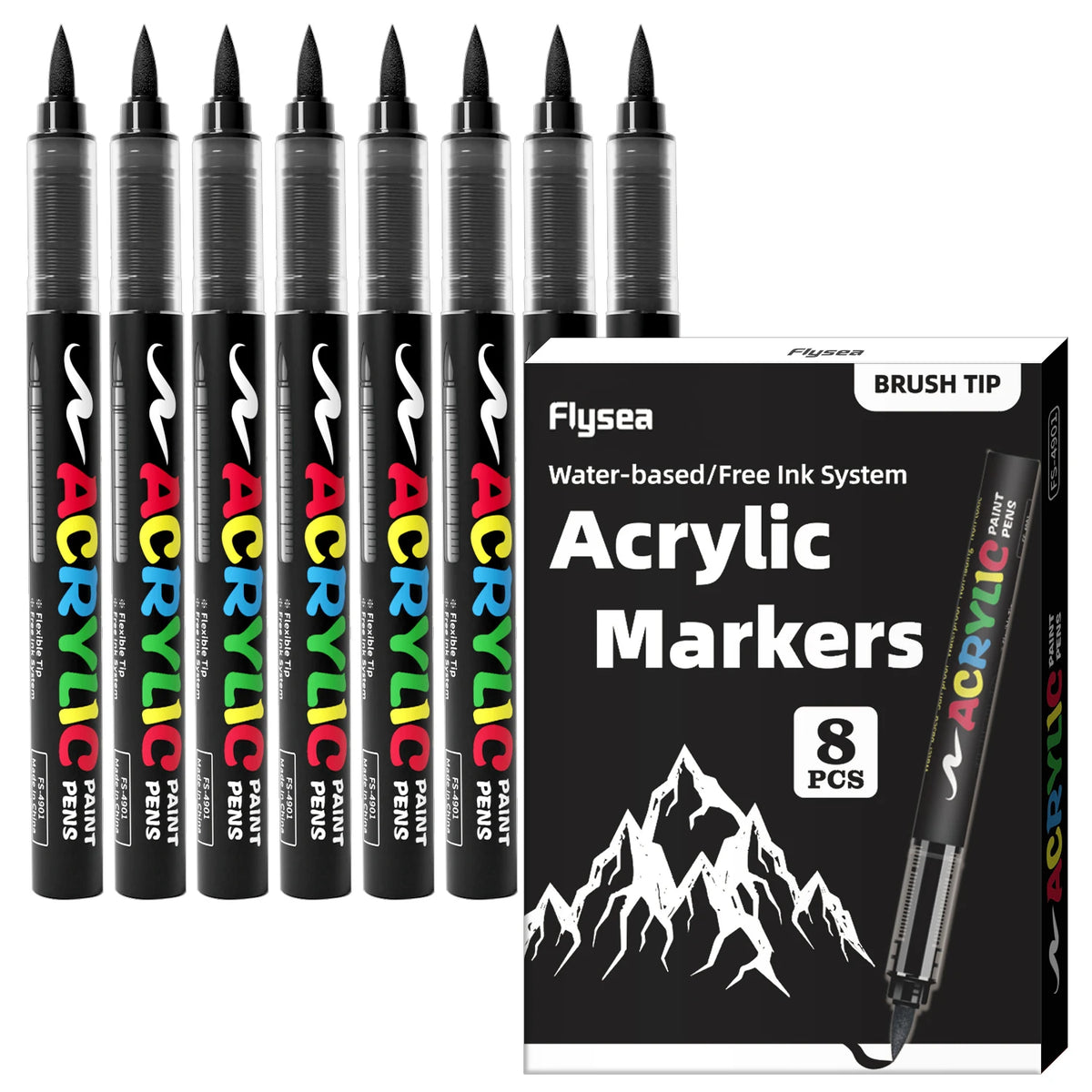 Flysea Black & White Acrylic Paint Markers – Large Ink Capacity 8-Pack for Illustration, Sketching, Wood, Glass & Fabric (All