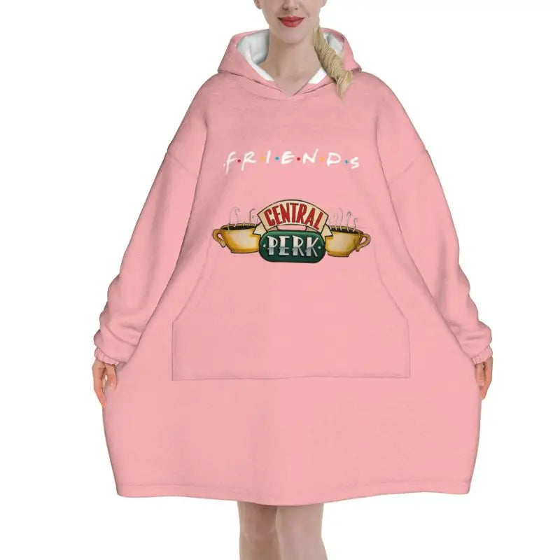 Classic TV Show Central Perk Friends Print Wearable Blanket Hoodie Oversized Sweatshirts Warm Cozy Flannel Fleece Sherpa Blanket