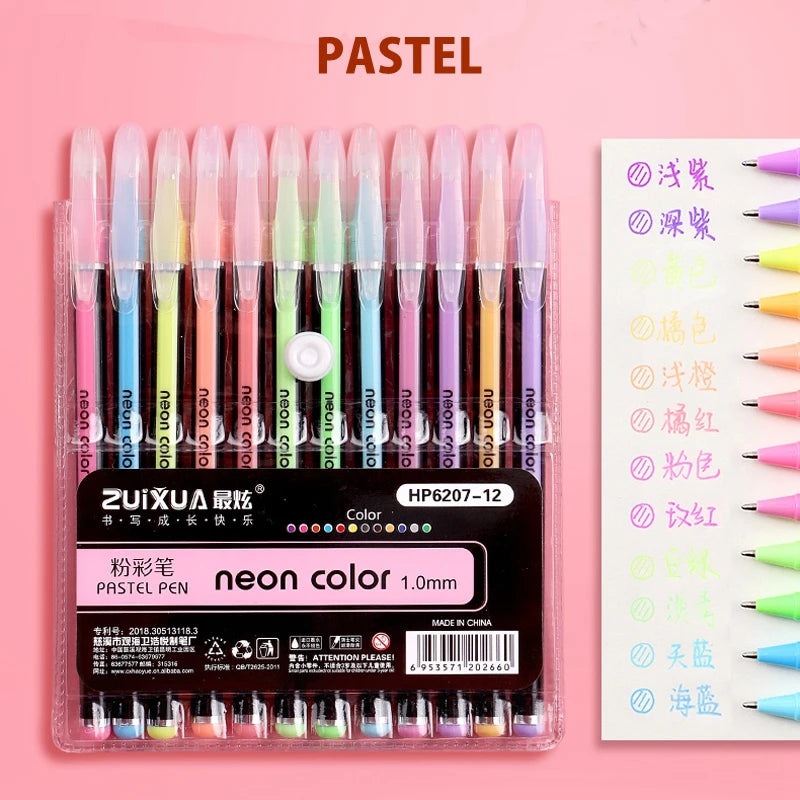 Kissbuty Glitter, Metallic, Pastel & Highlighter Gel Pens – 1.0mm Coloring Pens with Refills for Journaling, Art & Adult Colouring Books (12pcs)