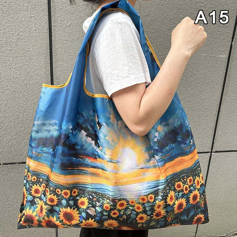 Foldable Nylon Shopping Tote Bag – Reusable Grocery & Travel Shoulder Bag