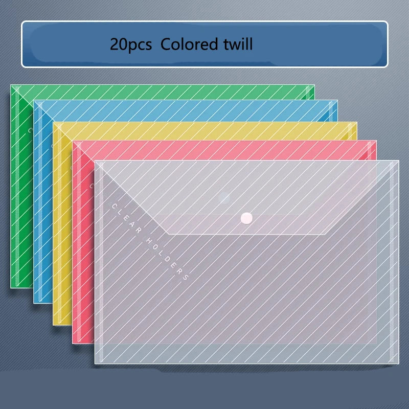 A4 Colourful Twill File Bags – Thickened Waterproof Snap-Close PP Storage Bags for Documents, Test Papers & Books (10 or 20-P