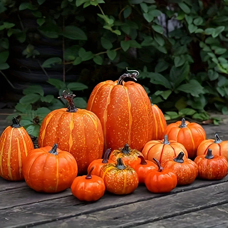 7pcs Artificial Foam Pumpkin Set – Fake Orange Pumpkins for Halloween, Harvest & Fall Table Decor