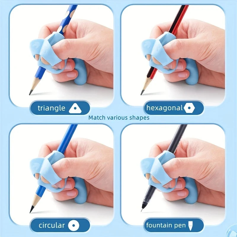 Pen Grip Corrector Set – 4pcs Soft Rubber Writing Posture Aid for Kids & Adults, Handwriting Correction Tool (Mixed Colours)