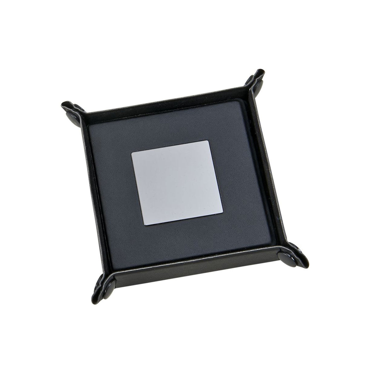 Engravable Black Leatherette Coaster Set - 4 Coasters with Snap Tray, Gift Boxed