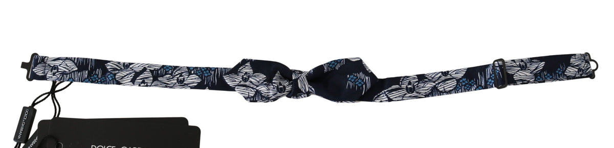 Dolce & Gabbana Navy Blue Floral Slim Adjustable Neck Papillon Men Bow Tie