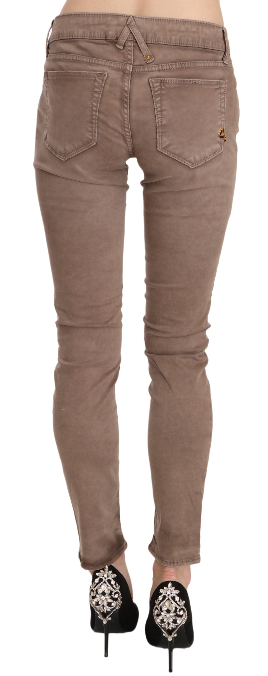 CYCLE Women's Brown Low Waist Slim Fit Skinny Jeans – Zipper Closure, Logo Detail, 97% Cotton