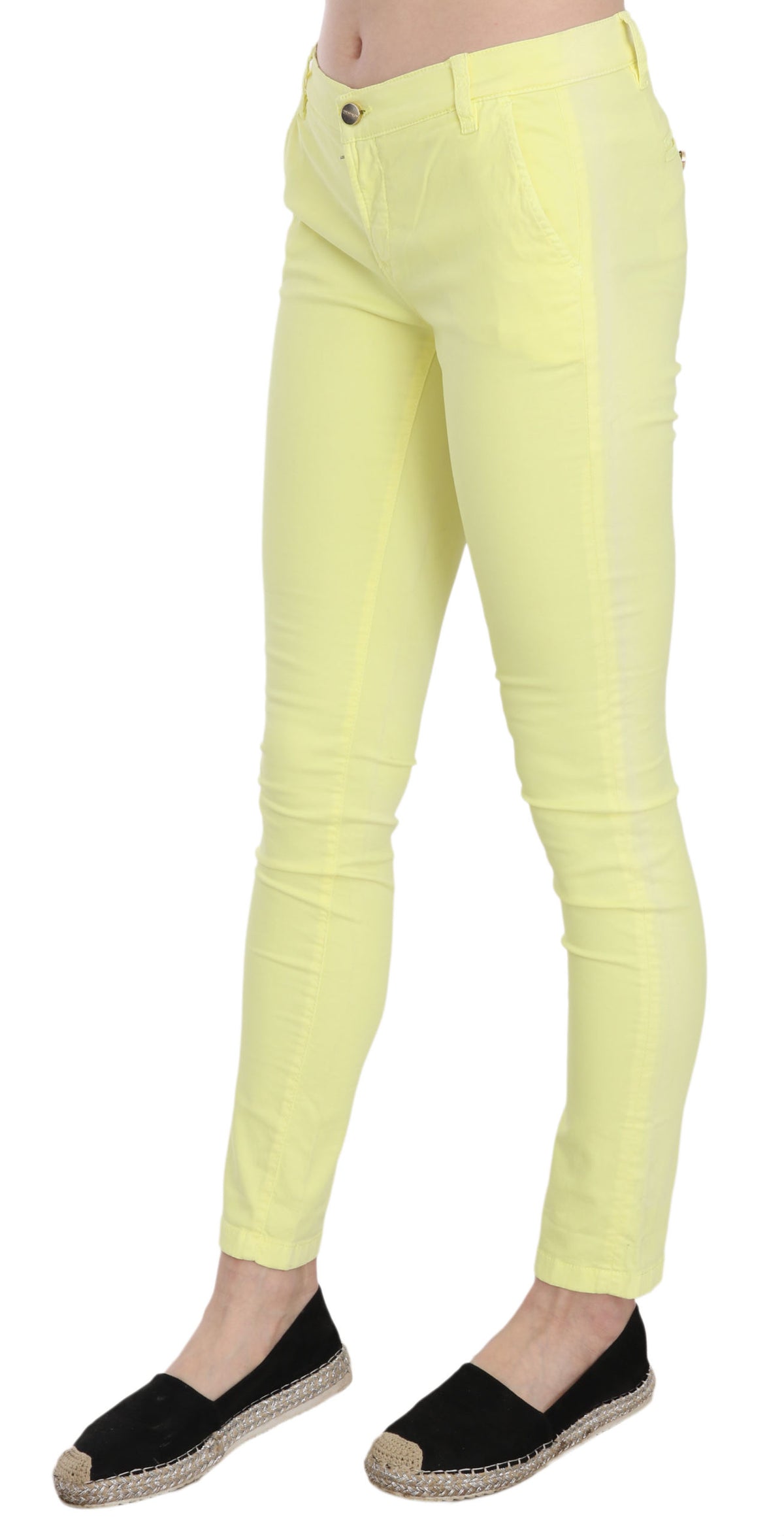 PINKO Women's Yellow Cotton Stretch Low Waist Skinny Trouser Pants – Logo Detail