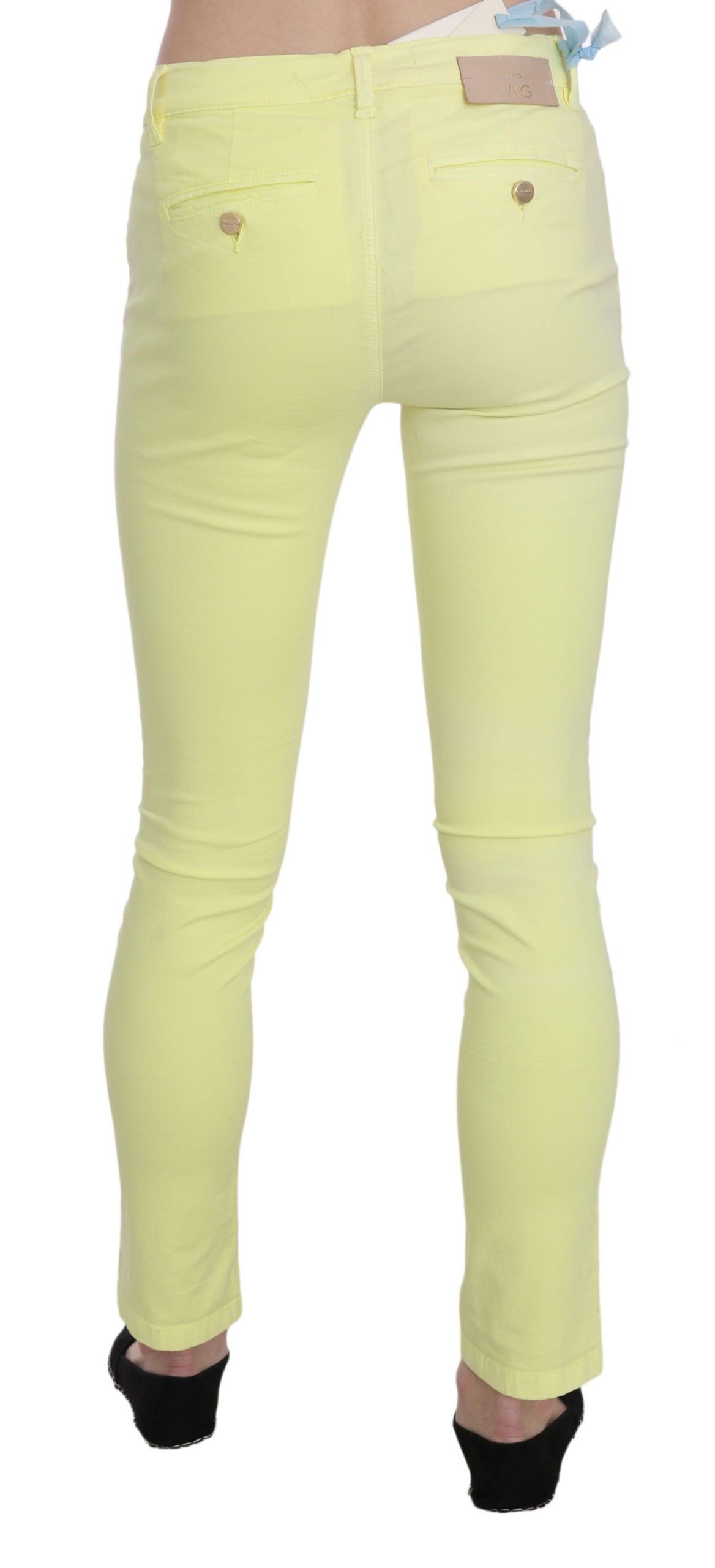 PINKO Women's Yellow Cotton Stretch Low Waist Skinny Trouser Pants – Logo Detail
