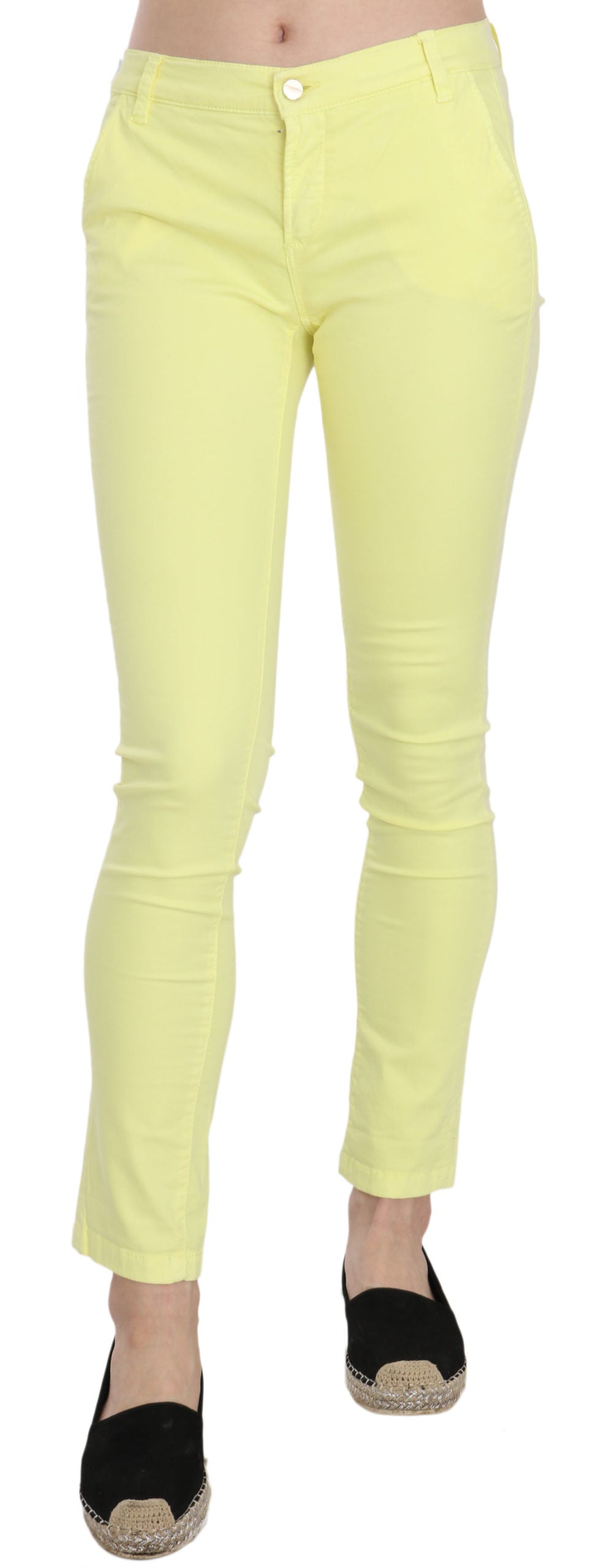 PINKO Women's Yellow Cotton Stretch Low Waist Skinny Trouser Pants – Logo Detail