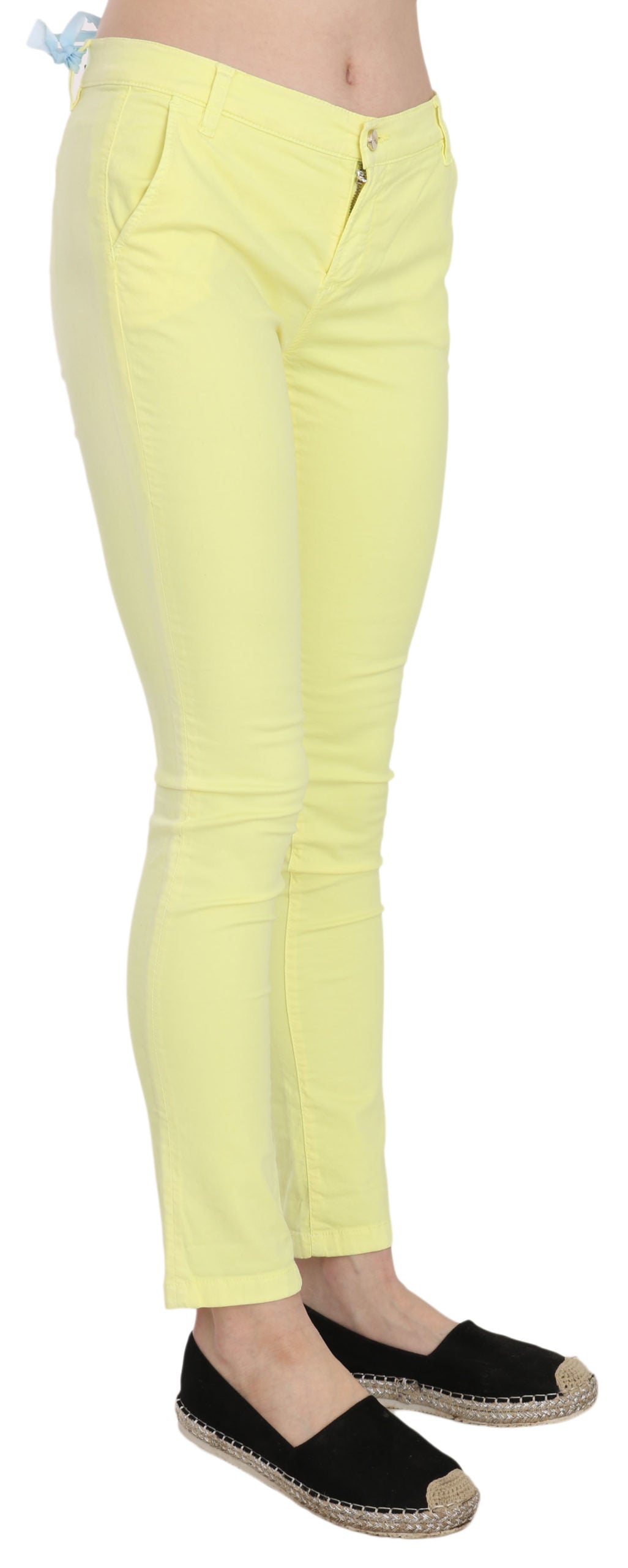 PINKO Women's Yellow Cotton Stretch Low Waist Skinny Trouser Pants – Logo Detail