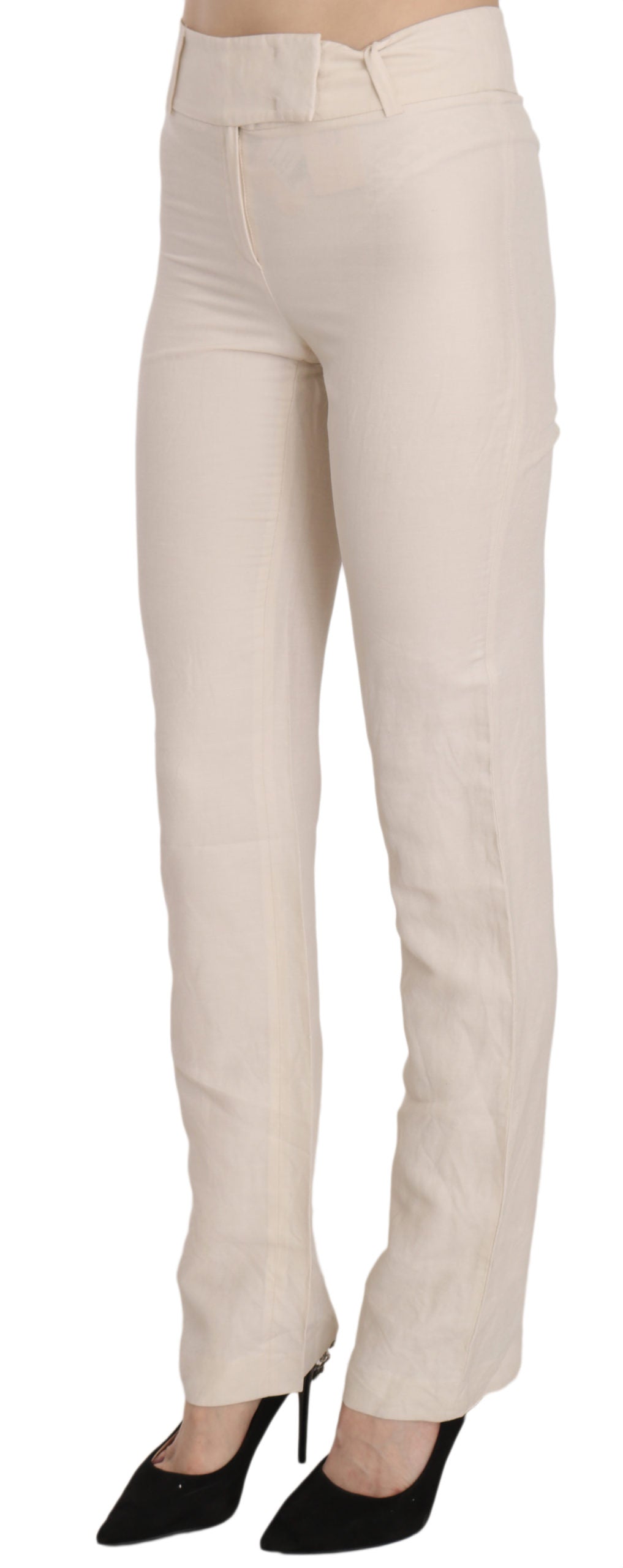 LAUREL Women's White High Waist Silk Blend Flared Dress Trousers – Elegant Wide Leg Pants