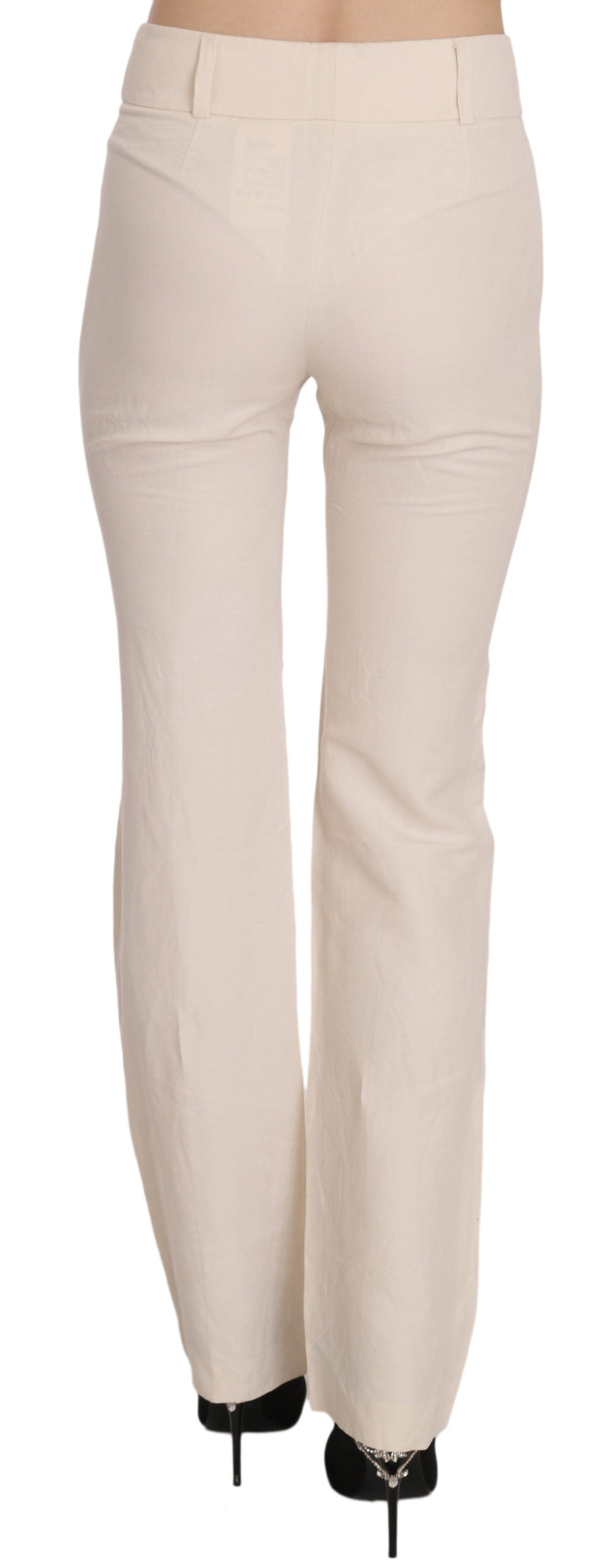 LAUREL Women's White High Waist Silk Blend Flared Dress Trousers – Elegant Wide Leg Pants