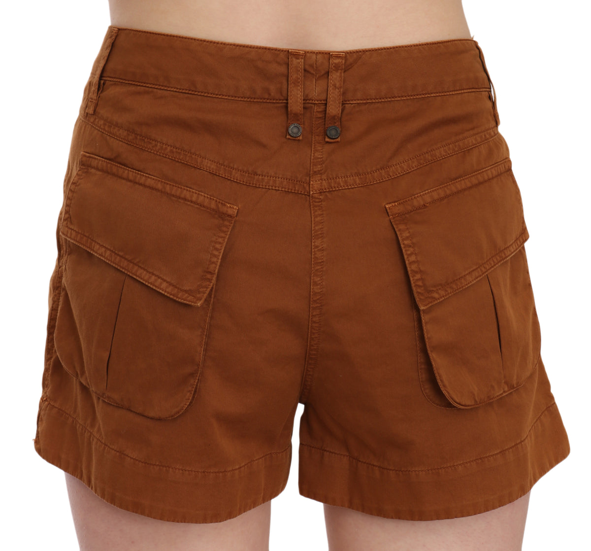 PLEIN SUD JEANIUS Women's Brown Mid Waist Cotton Denim Mini Shorts – Zipper Closure, Logo Detail