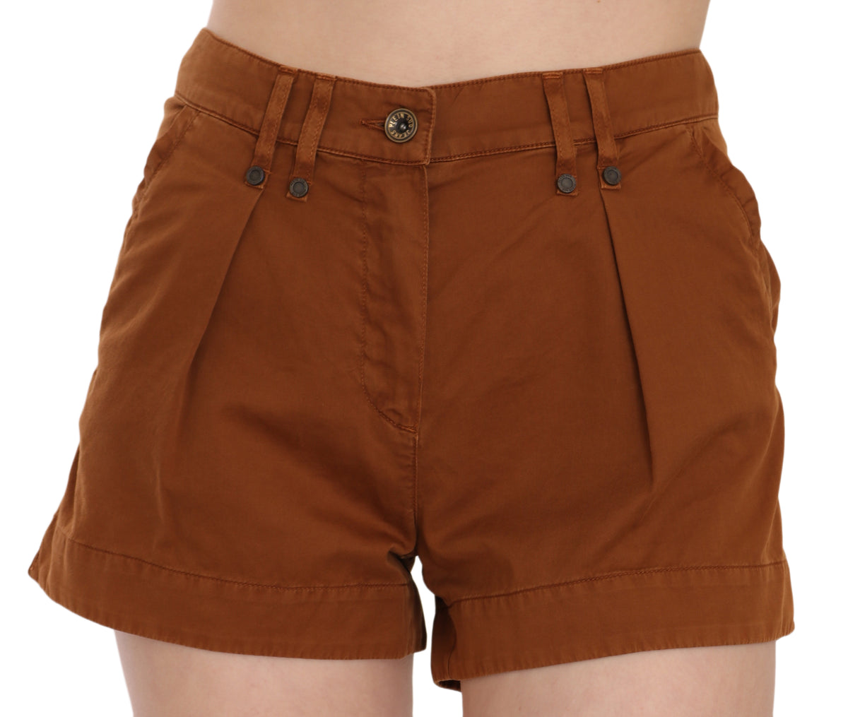 PLEIN SUD JEANIUS Women's Brown Mid Waist Cotton Denim Mini Shorts – Zipper Closure, Logo Detail