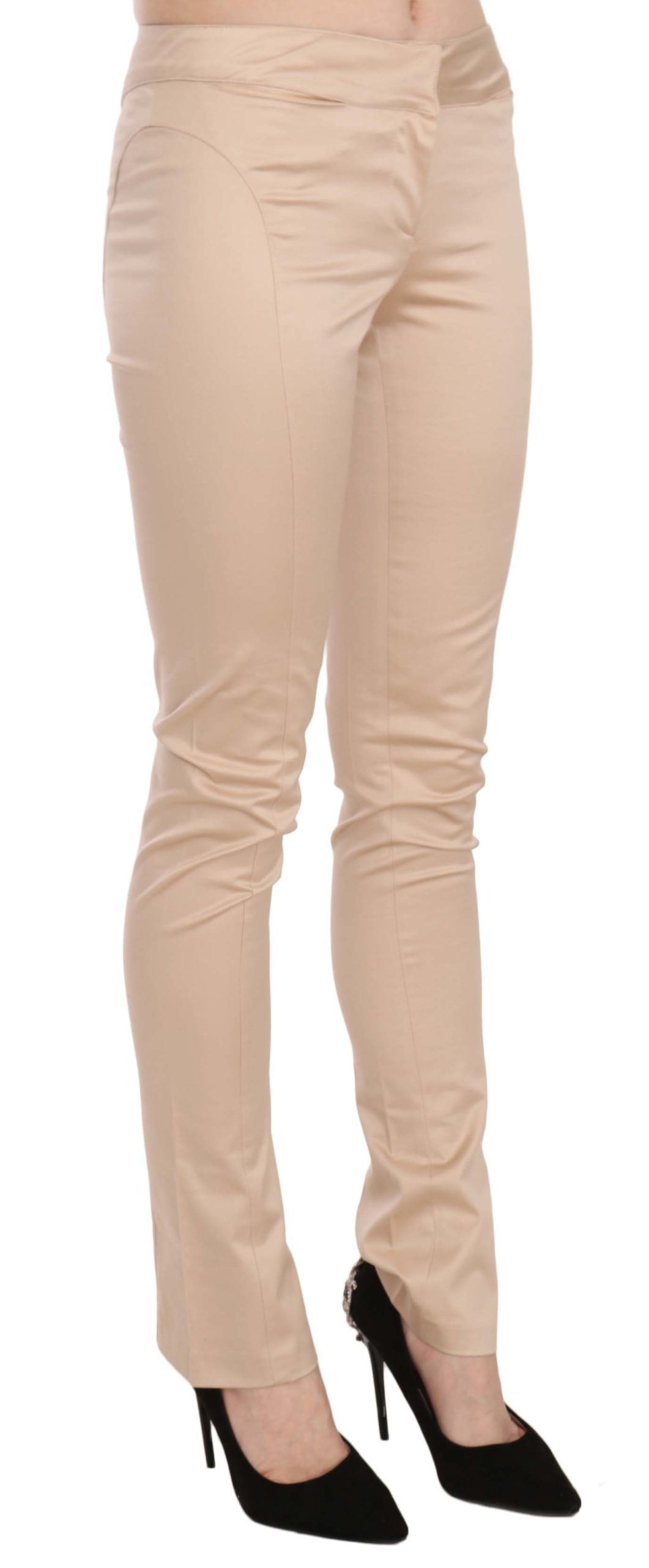 Just Cavalli Cream Low Waist Skinny Formal Trousers – Stretch Fit, Zipper Closure, Logo Detail, Made in Italy (IT38 / XS)