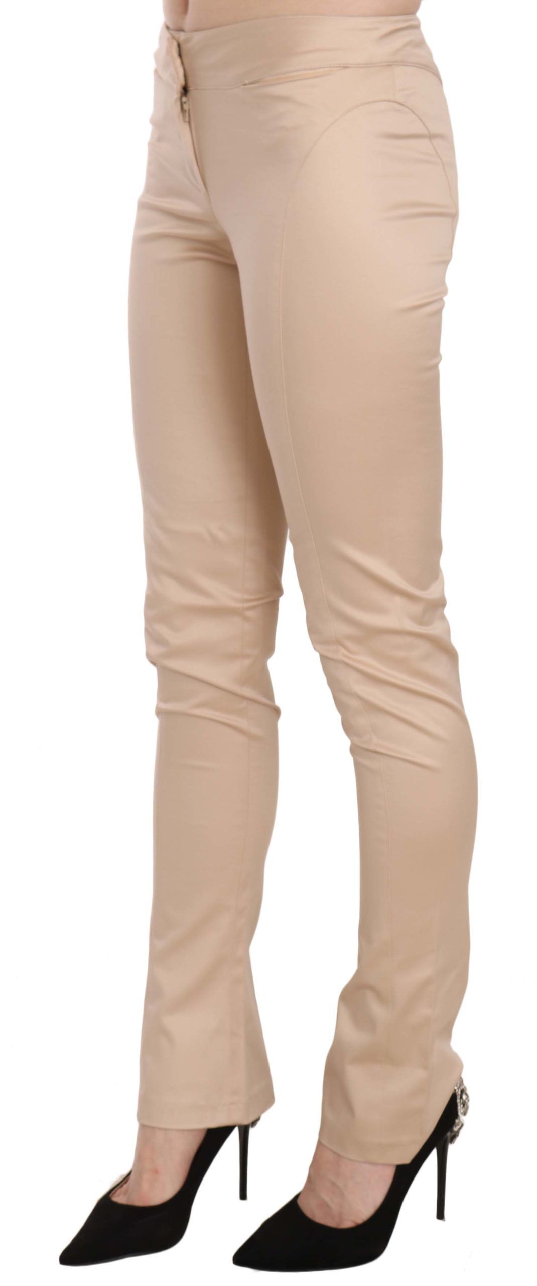 Just Cavalli Cream Low Waist Skinny Formal Trousers – Stretch Fit, Zipper Closure, Logo Detail, Made in Italy (IT38 / XS)