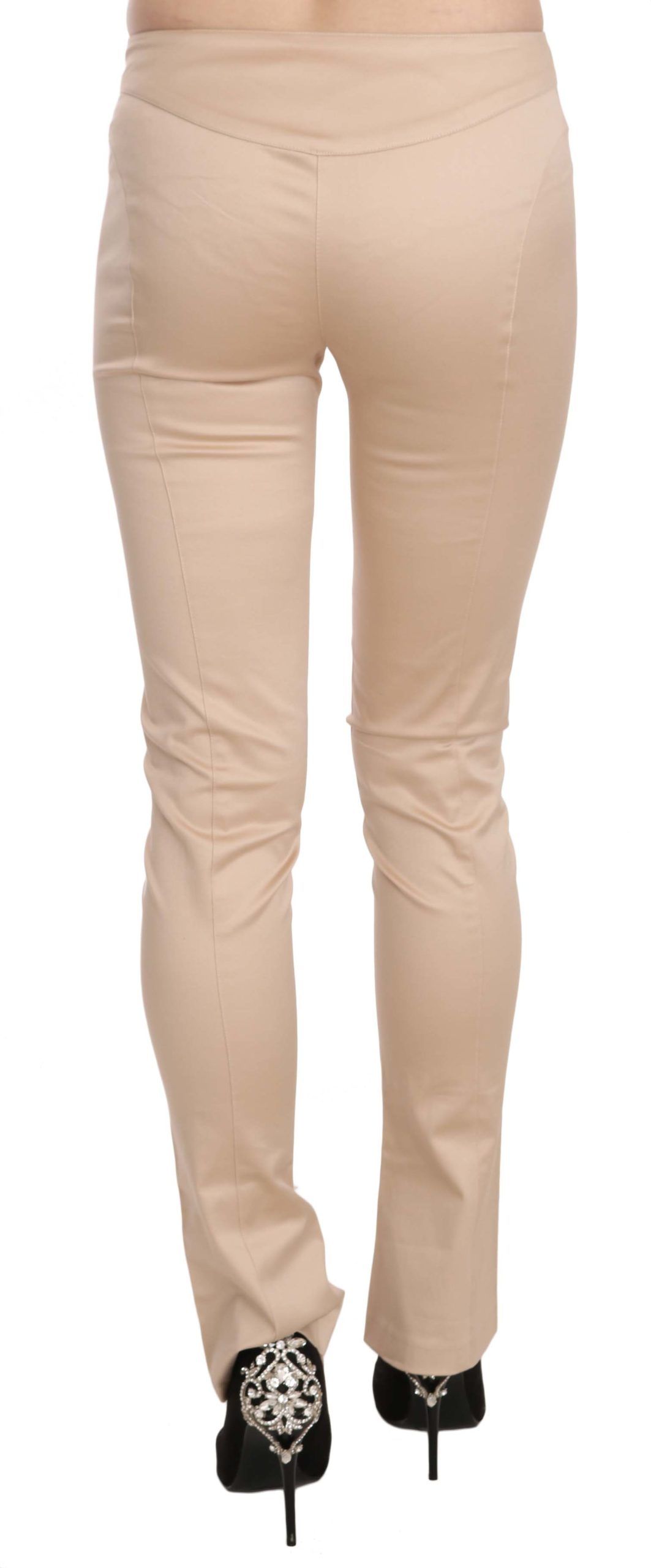 Just Cavalli Cream Low Waist Skinny Formal Trousers – Stretch Fit, Zipper Closure, Logo Detail, Made in Italy (IT38 / XS)