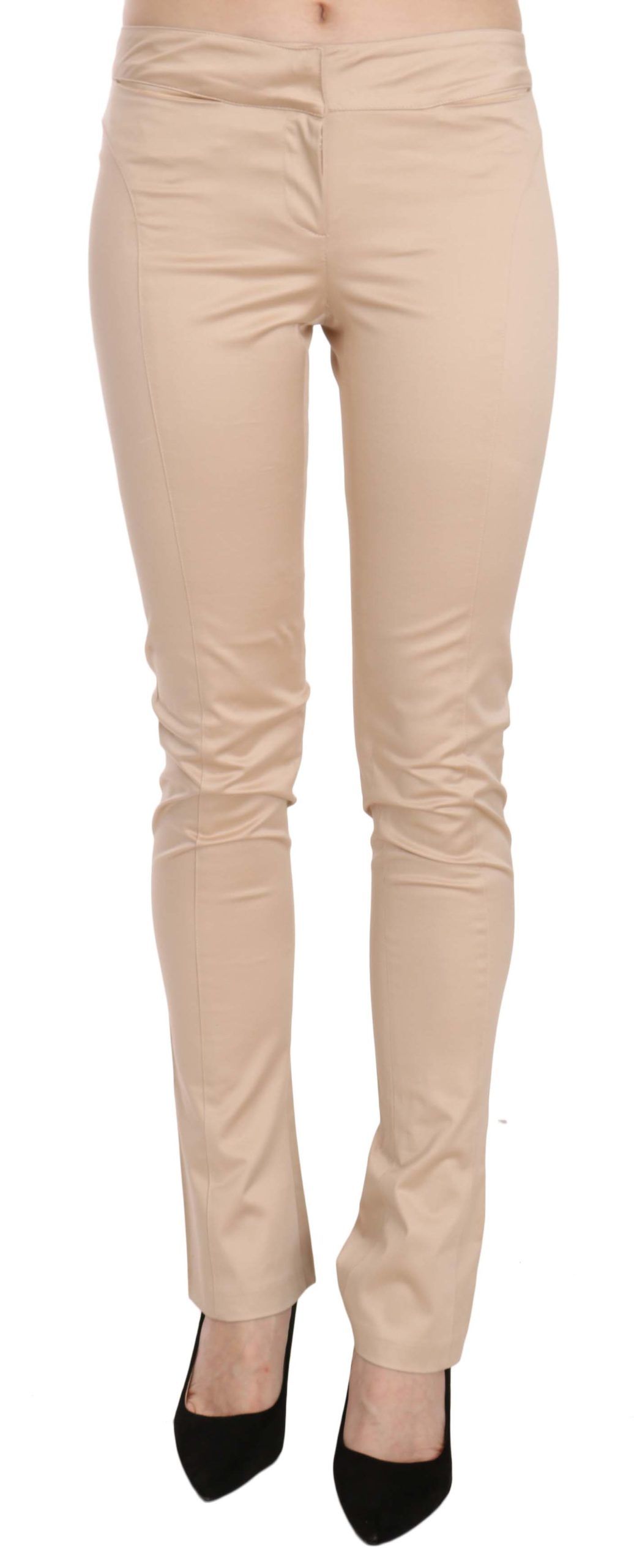 Just Cavalli Cream Low Waist Skinny Formal Trousers – Stretch Fit, Zipper Closure, Logo Detail, Made in Italy (IT38 / XS)