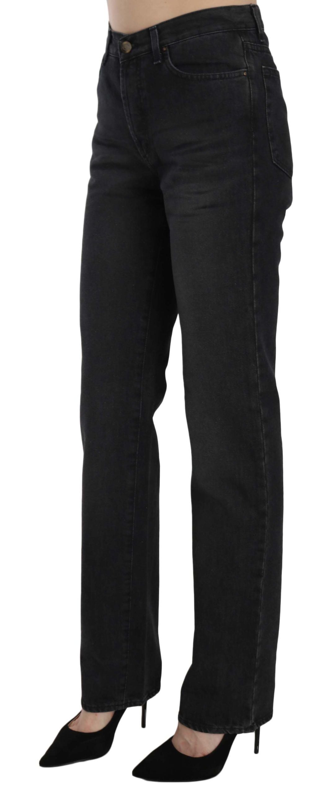 Just Cavalli Black Washed High Waist Straight Denim Jeans – 100% Cotton, Zipper Closure, Logo Detail, Made in Italy (W30)
