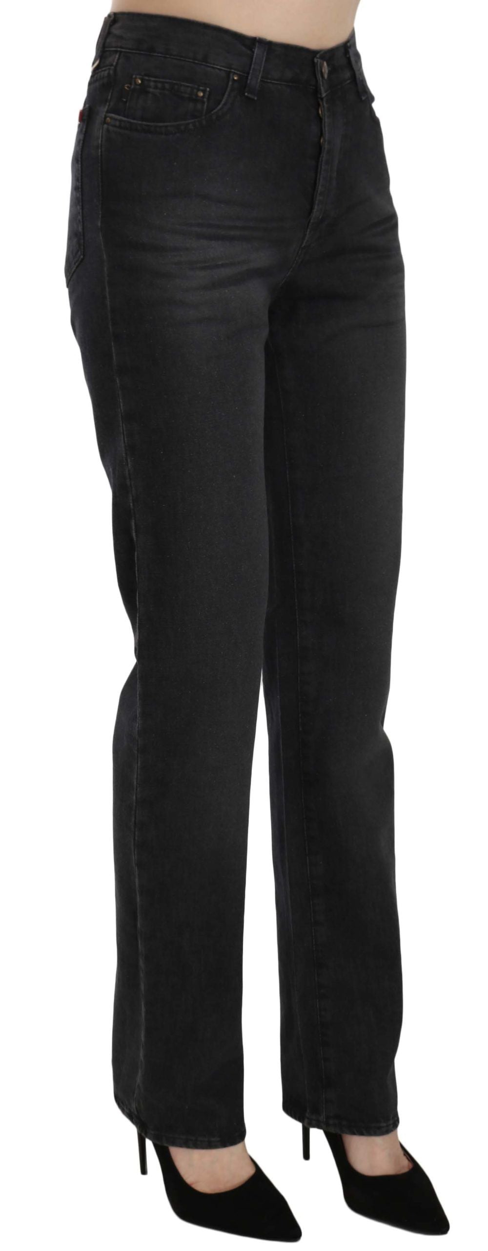 Just Cavalli Black Washed High Waist Straight Denim Jeans – 100% Cotton, Zipper Closure, Logo Detail, Made in Italy (W30)