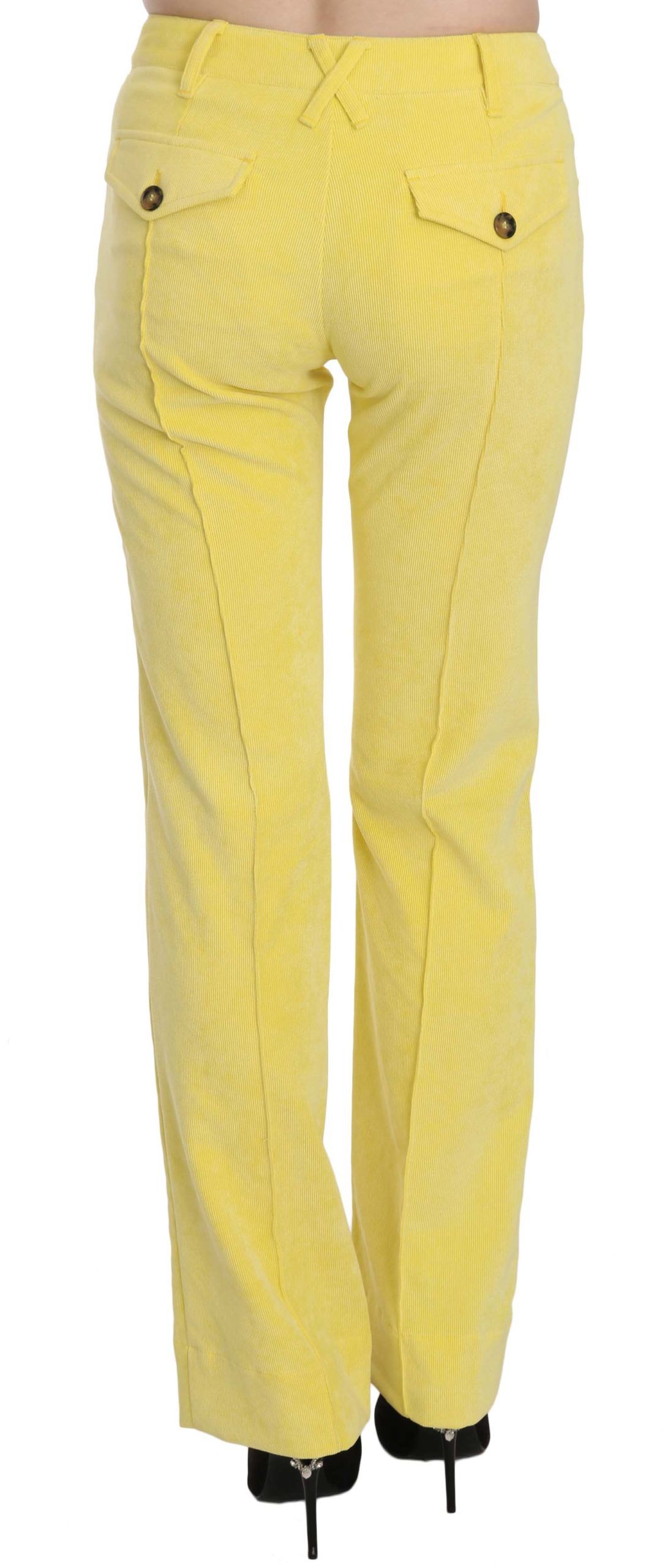 Just Cavalli Yellow Corduroy Mid Waist Straight Trousers – Stretch Blend, Zipper Closure, Logo Detail (IT46 / XL)