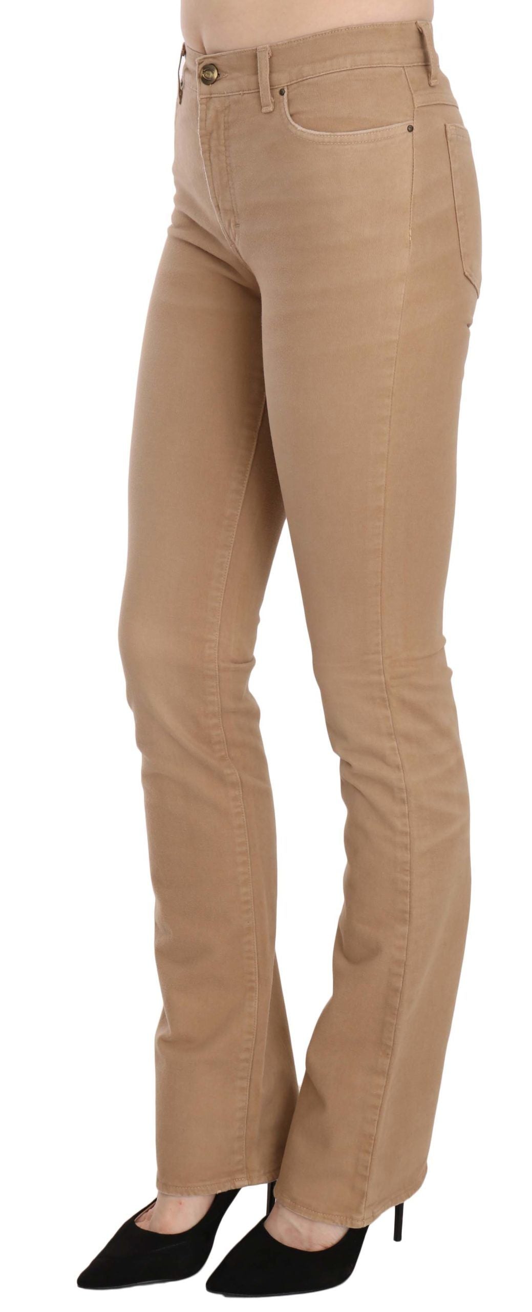 Just Cavalli Brown Mid Waist Skinny Trousers – Cotton Stretch, Zipper Closure, Logo Detail, Made in Italy (W24)