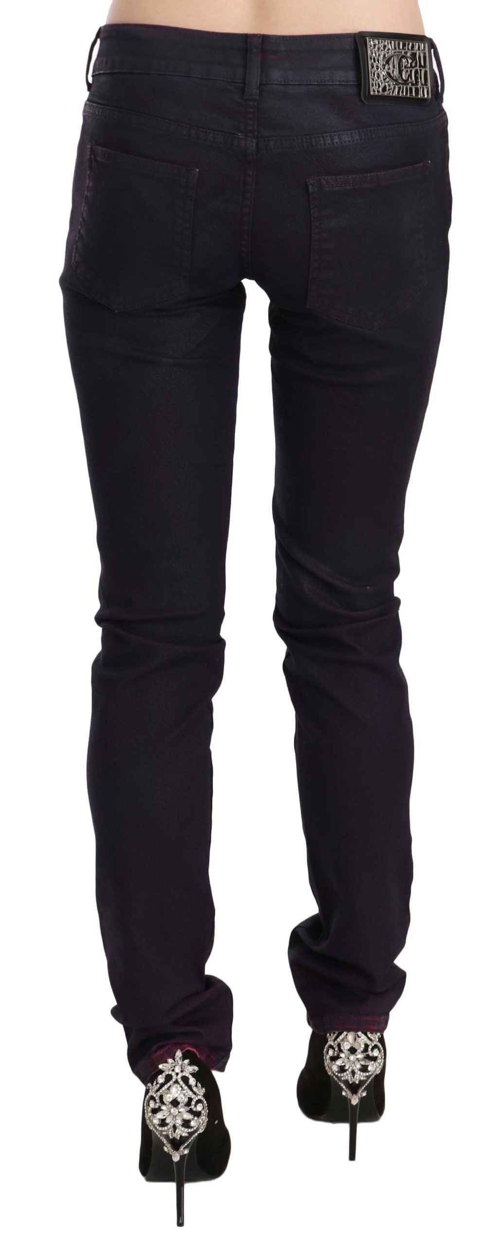 Just Cavalli Black Low Waist Skinny Denim Jeans – Cotton Stretch, Zipper Closure, Logo Detail (W26)