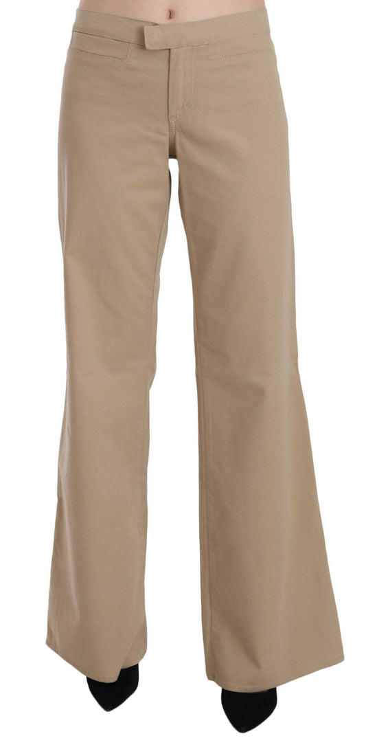 Just Cavalli Beige Mid Waist Flared Trousers – Cotton Blend, Zipper Closure, Logo Detail, Made in Italy (IT42–IT46 / M–XL)