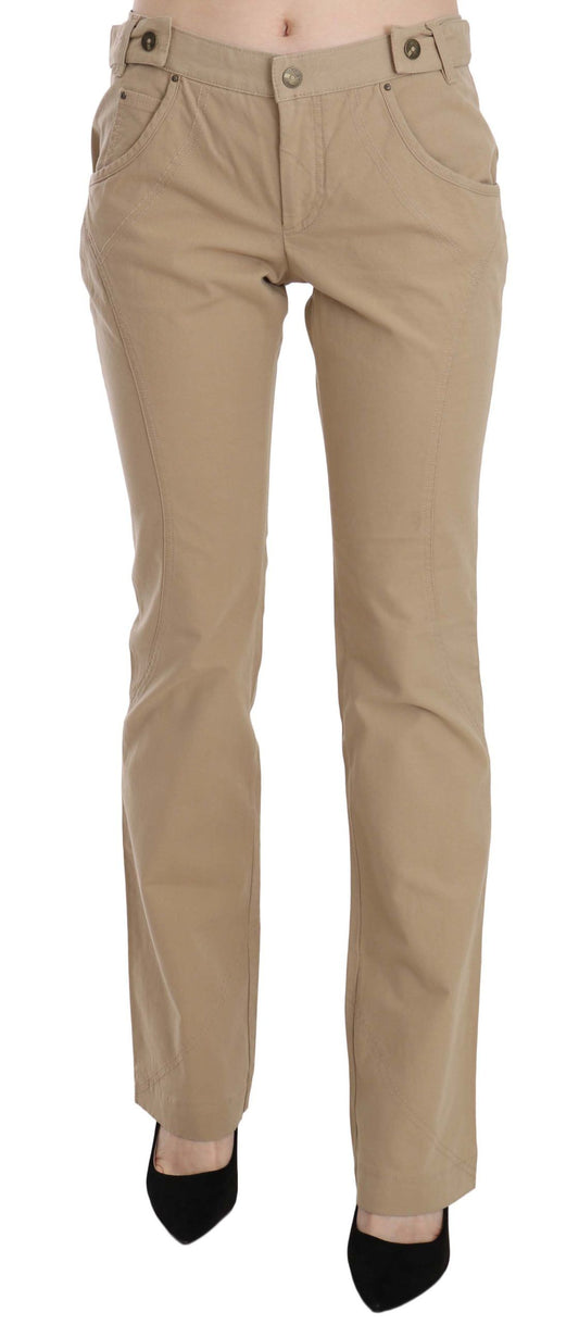 Just Cavalli Beige Mid Waist Straight Trousers – Cotton Blend, Zipper Closure, Logo Detail, Made in Italy (IT46 / XL)