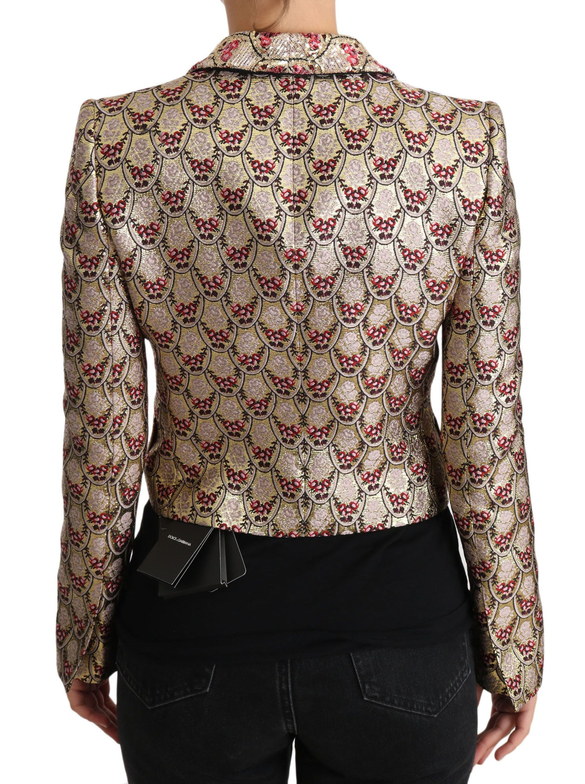 Dolce & Gabbana Gold Floral Sequined Blazer – Red Silk Lining | Made in Italy
