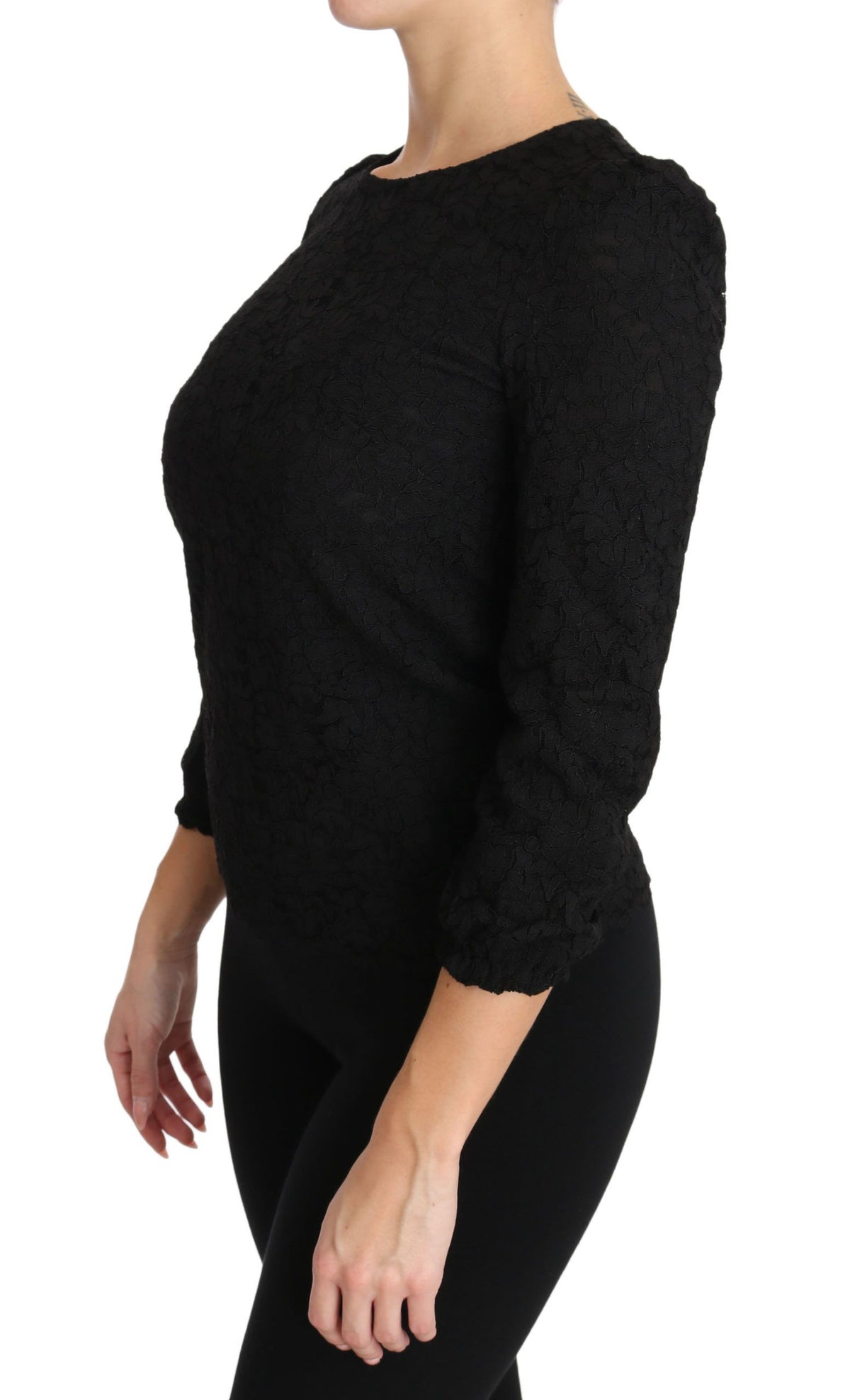 Dolce & Gabbana Floral Lace Blouse – Black 3/4 Sleeve Zipper Top