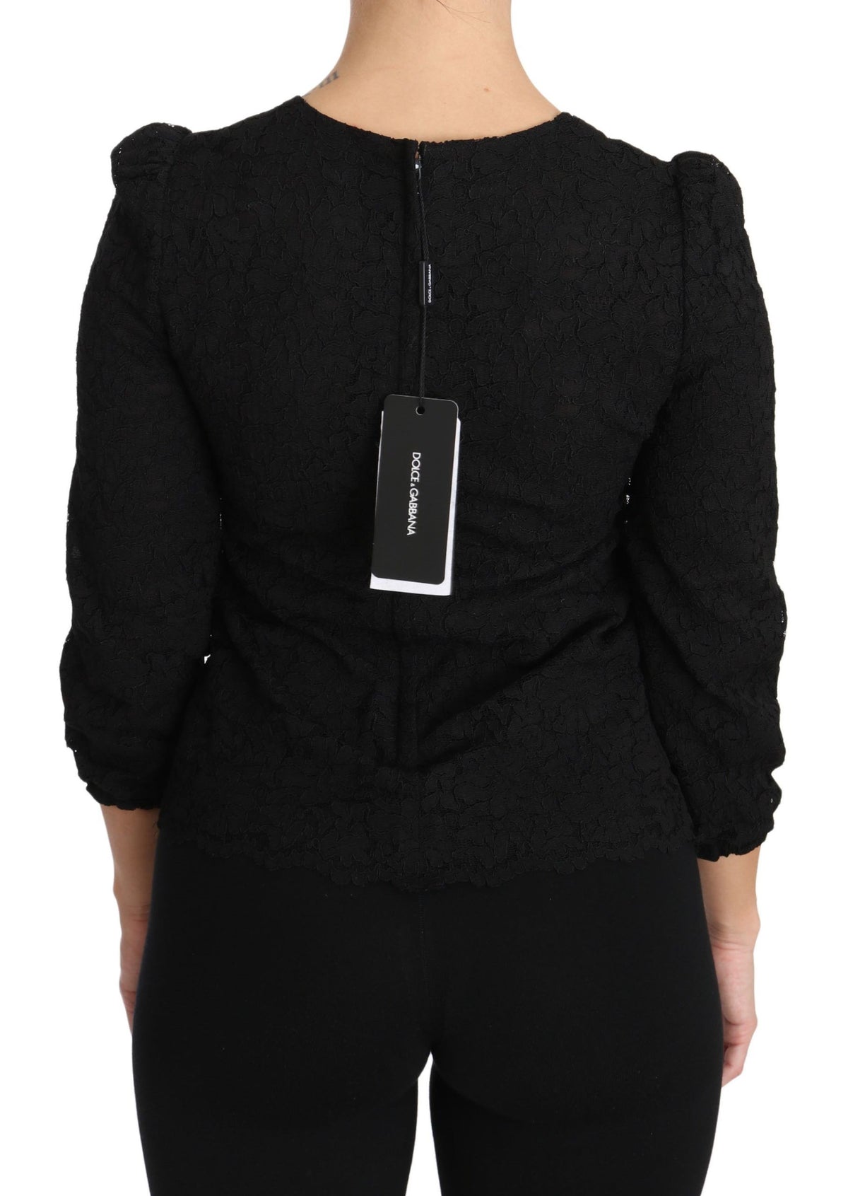 Dolce & Gabbana Floral Lace Blouse – Black 3/4 Sleeve Zipper Top
