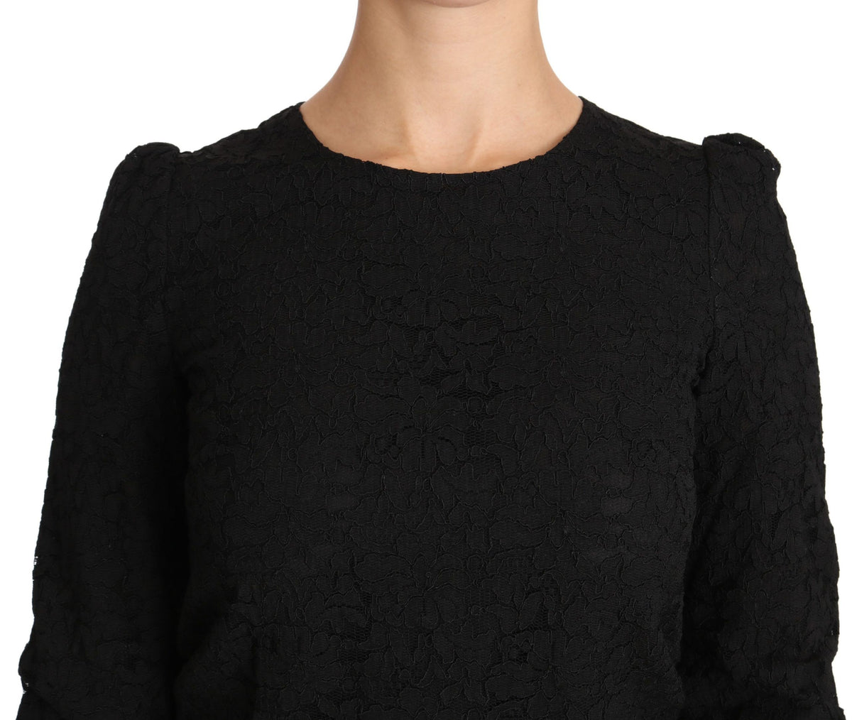 Dolce & Gabbana Floral Lace Blouse – Black 3/4 Sleeve Zipper Top
