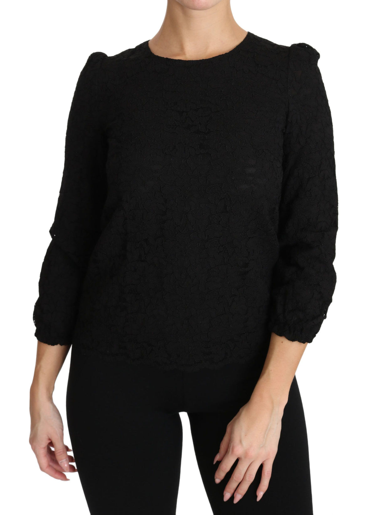 Dolce & Gabbana Floral Lace Blouse – Black 3/4 Sleeve Zipper Top
