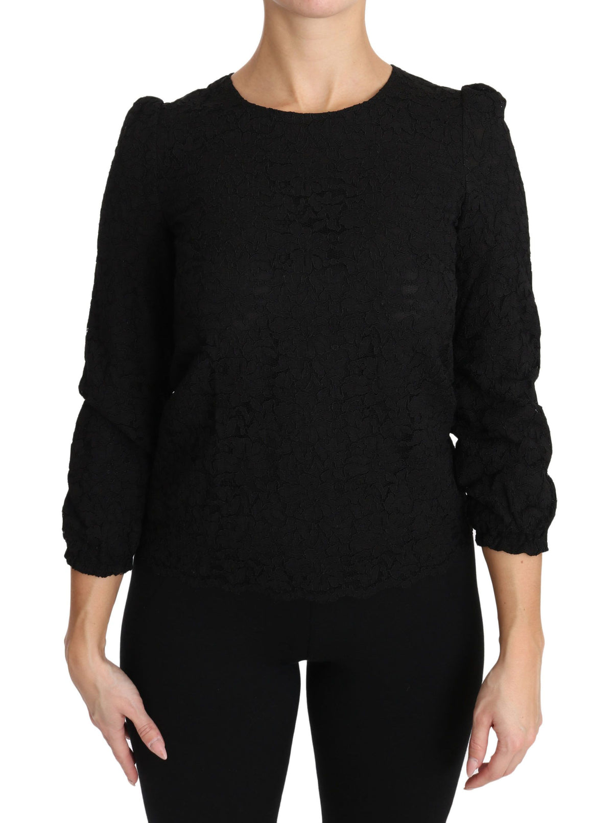 Dolce & Gabbana Floral Lace Blouse – Black 3/4 Sleeve Zipper Top