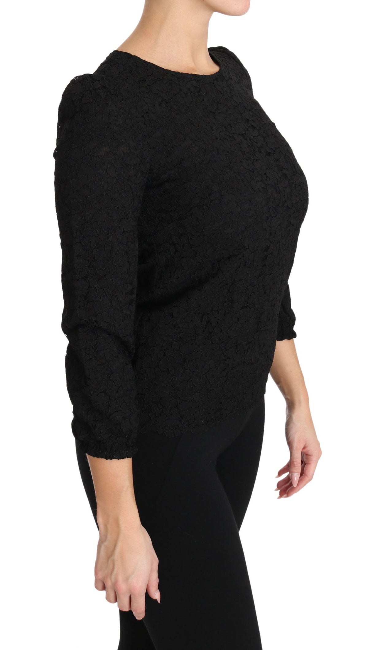 Dolce & Gabbana Floral Lace Blouse – Black 3/4 Sleeve Zipper Top