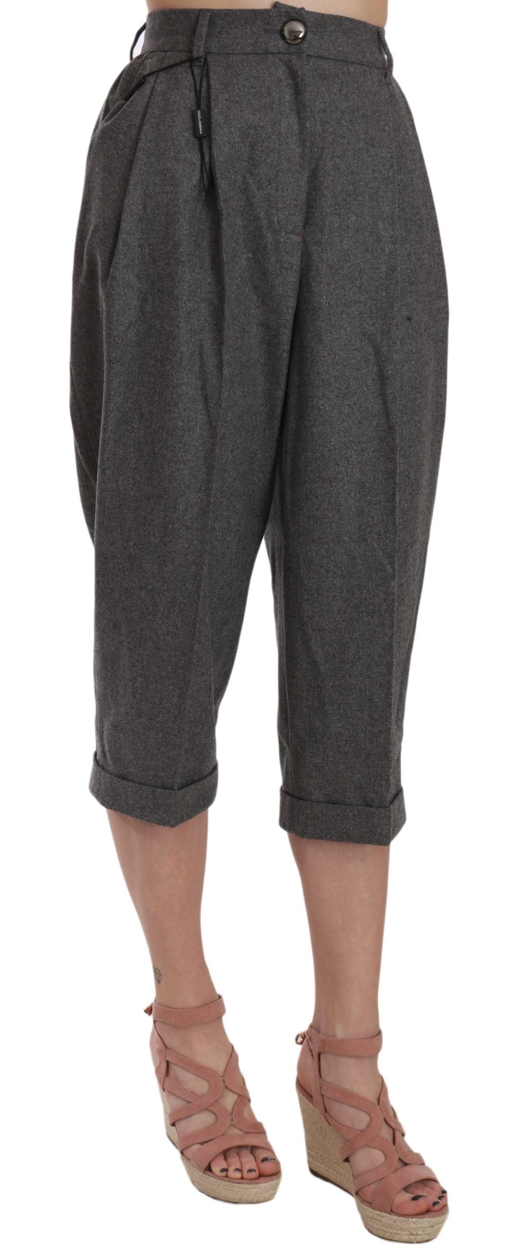 Dolce And Gabbana Gray Wool Cashmere Pleated Cropped Trousers Made In Italy