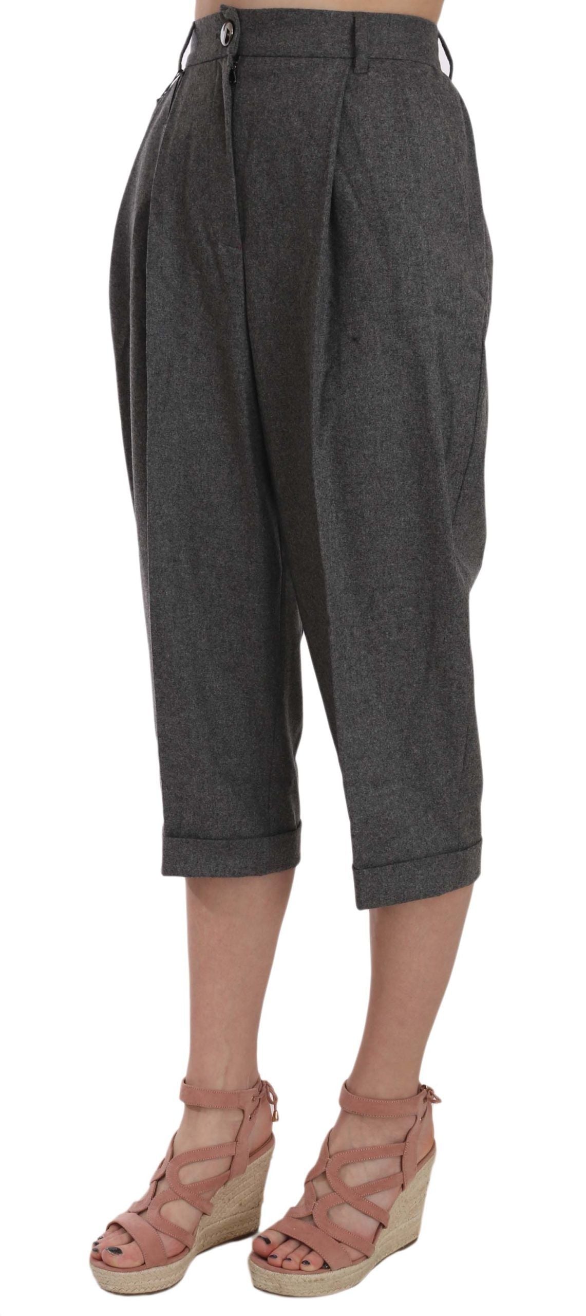 Dolce And Gabbana Gray Wool Cashmere Pleated Cropped Trousers Made In Italy