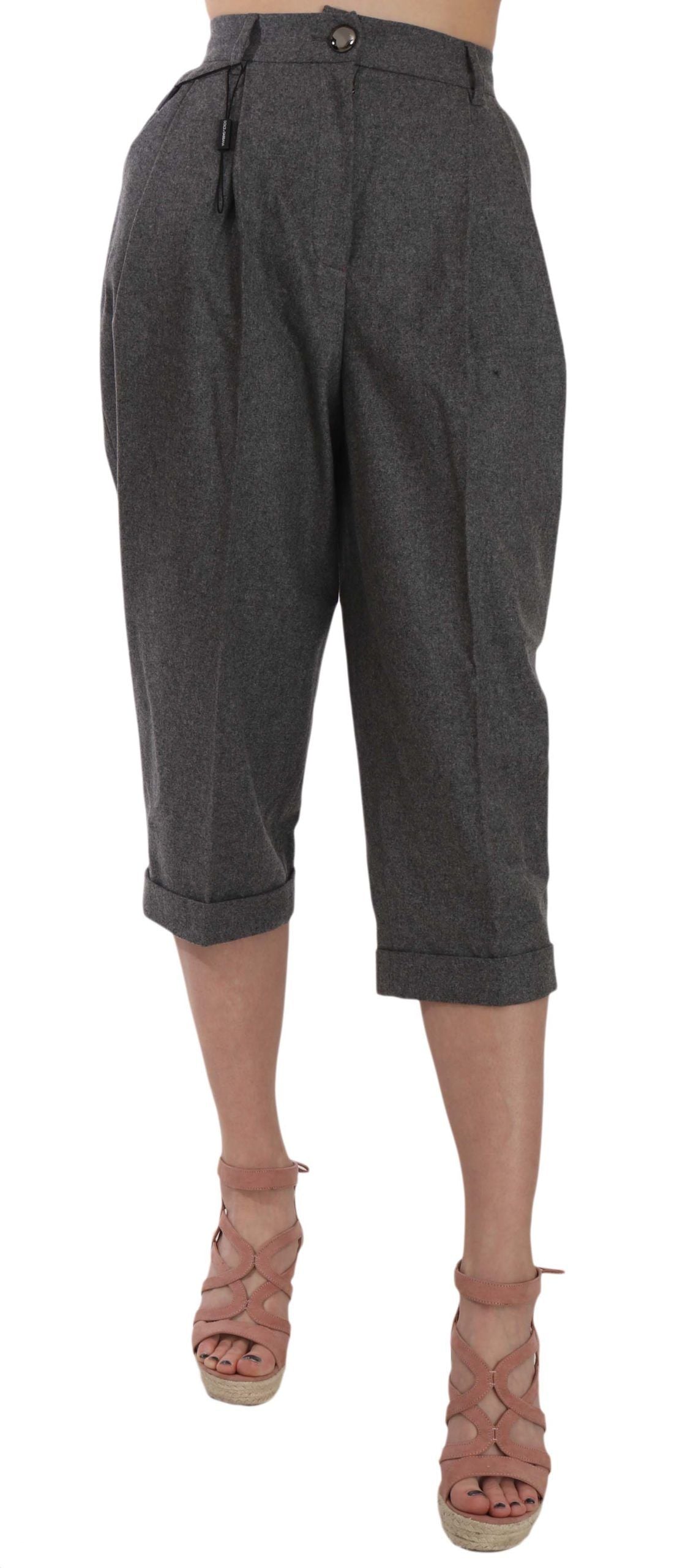 Dolce And Gabbana Gray Wool Cashmere Pleated Cropped Trousers Made In Italy