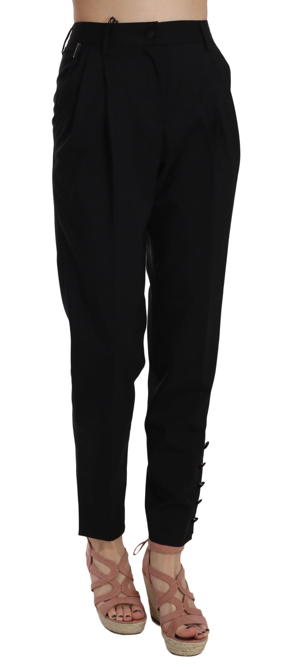 Dolce And Gabbana Black Wool Pleated Tapered Trouser Pants Made In Italy