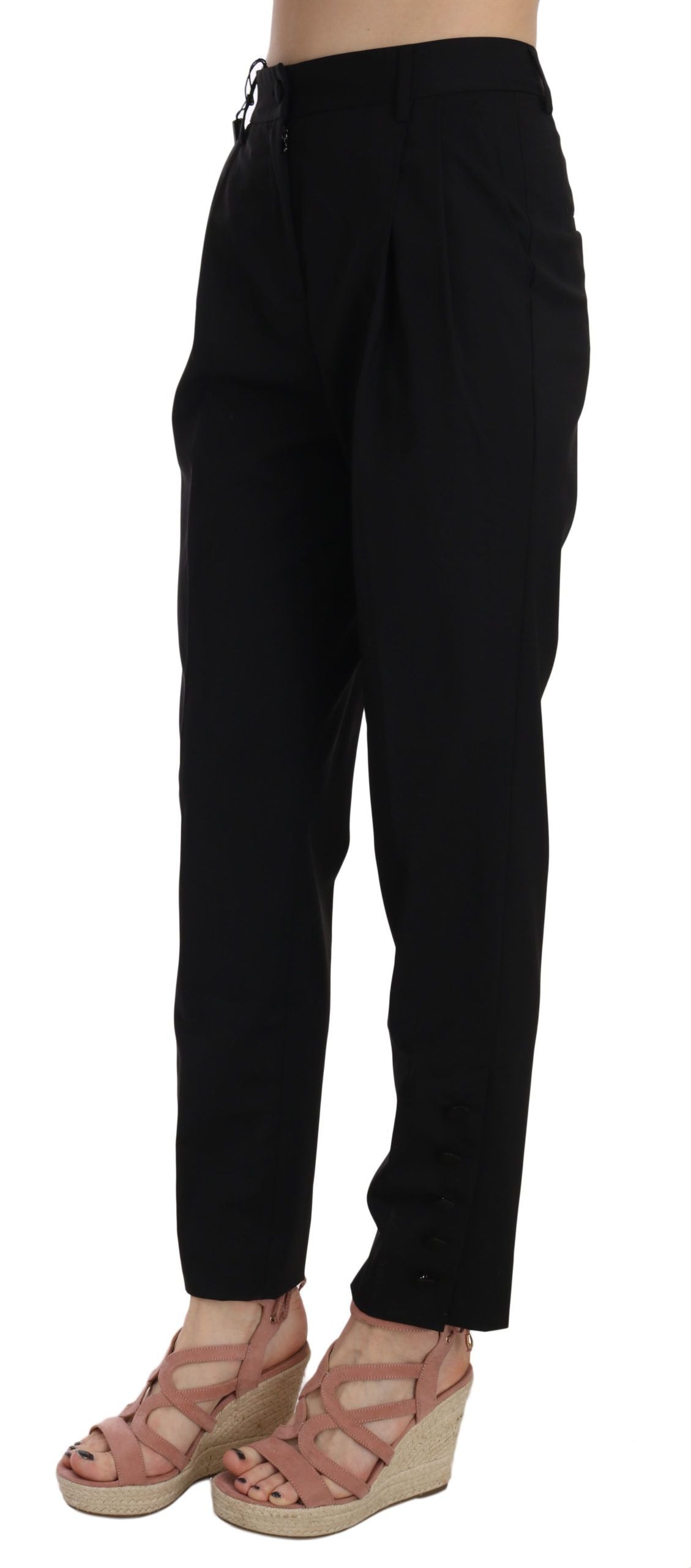 Dolce And Gabbana Black Wool Pleated Tapered Trouser Pants Made In Italy