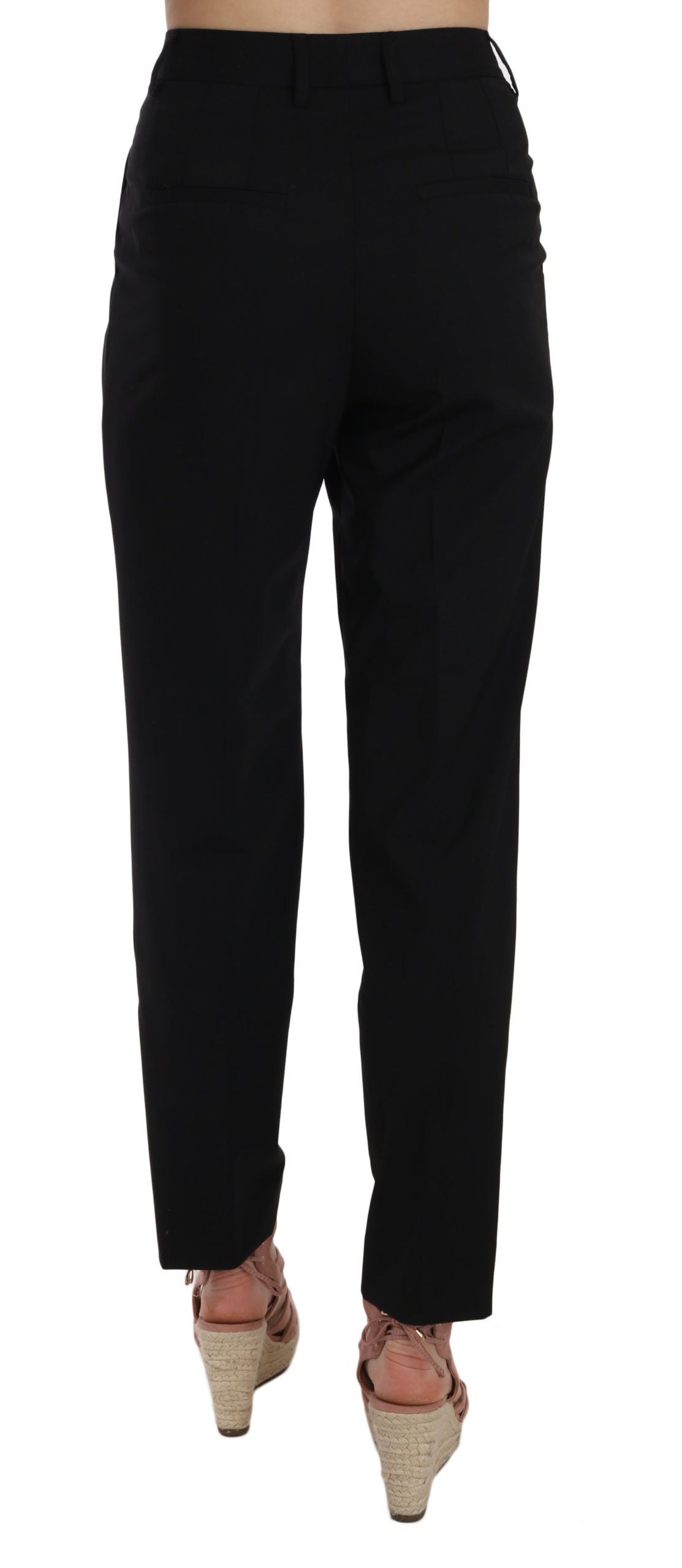 Dolce And Gabbana Black Wool Pleated Tapered Trouser Pants Made In Italy